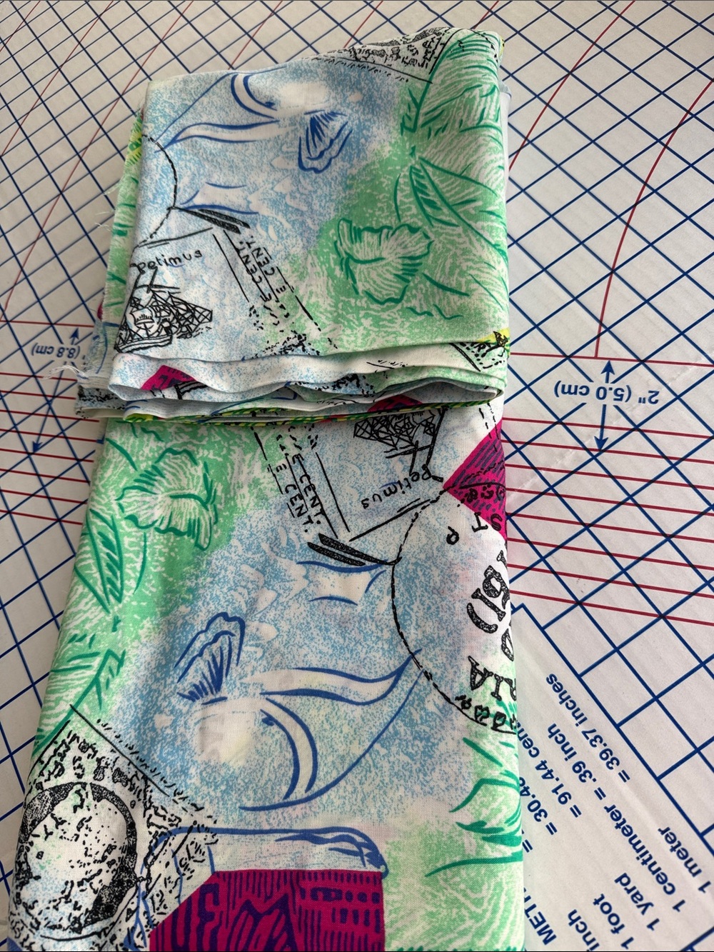 Vintage 90s Rayon Feel Fabric 3.75 Yds x 60 Postage Stamp Floral Print